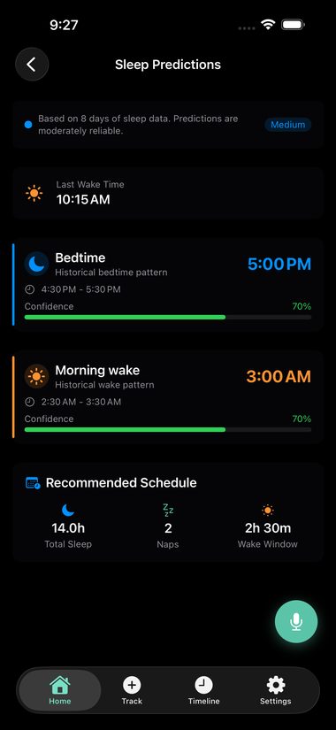EasyBaby sleep predictions with confidence scores